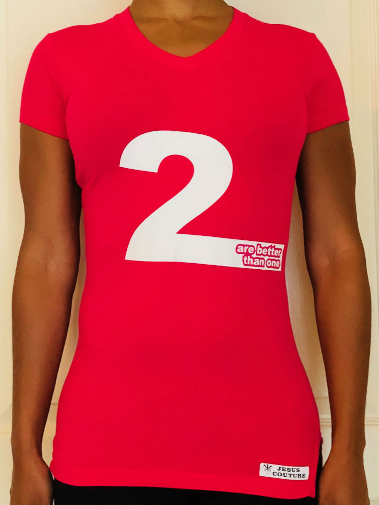 2 are better that 1 Red short-sleeved T-shirt, front.